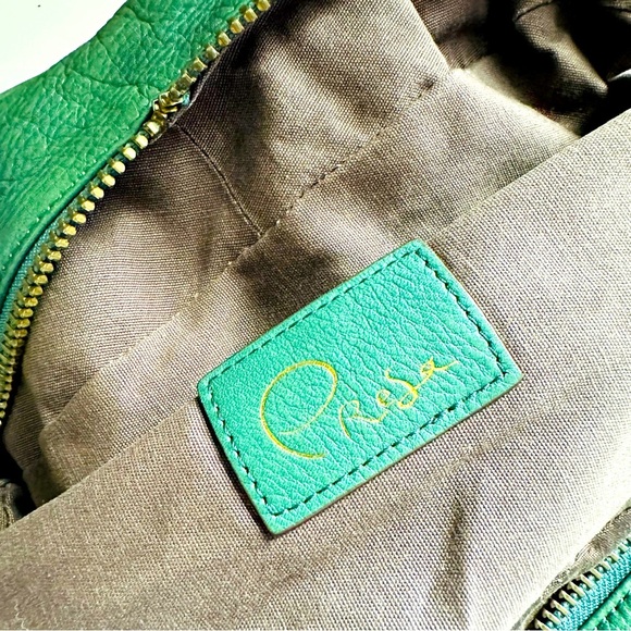 Presa Green Pebbled Leather Satchel Bag - Picture 7 of 10